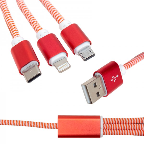 POWERMASTER MICRO USB/TYPE-C/LIGHTNING 2.1 AMPER METAL 1.2 METRE ŞARJ VE DATA KABLOSU