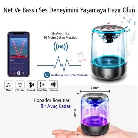 MAGICVOICE MV-24695 600 MAH TAŞINABİLİR RGB MİKROFONLU AUX/TF/BLUETOOTH 3 WATT HOPARLÖR SPEAKER