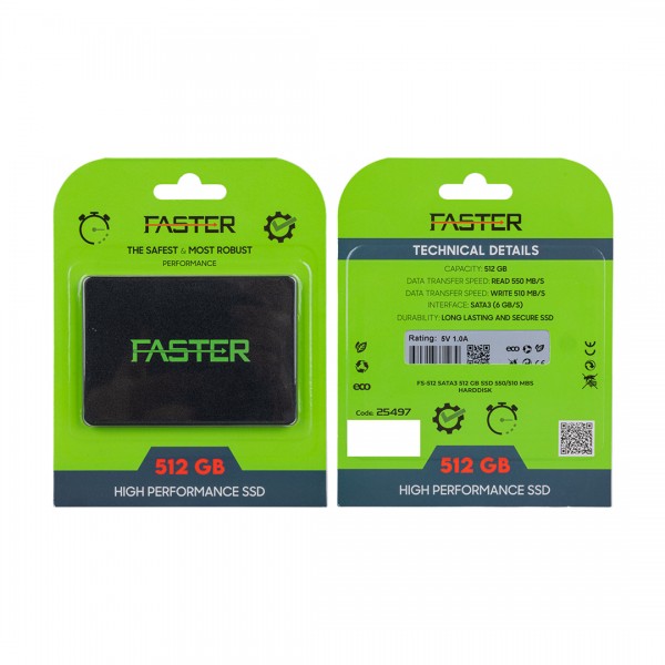 FASTER FS-512 SATA3 512 GB SSD 550/510 MB/S UZUN ÖMÜRLÜ HARDDİSK FASTER FS-512 SATA3 512 GB SSD 550/510 MB/S UZUN ÖMÜRLÜ HARDDİSK