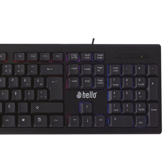 HELLO HL-2573 IŞIKLI KABLOLU OYUNCU KLAVYE + MOUSE COMBO SET