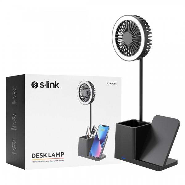 S-LINK SL-M9055 SİYAH TYPE-C 10W KABLOSUZ ŞARJ CİHAZI FANLI KALEMLİKLİ MASA LAMBASI S-LINK SL-M9055 SİYAH TYPE-C 10W KABLOSUZ ŞARJ CİHAZI FANLI KALEMLİKLİ MASA LAMBASI