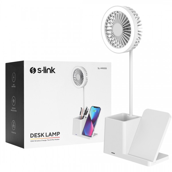 S-LINK SL-M9055 BEYAZ TYPE-C 10W KABLOSUZ ŞARJ CİHAZI FANLI KALEMLİKLİ MASA LAMBASI S-LINK SL-M9055 BEYAZ TYPE-C 10W KABLOSUZ ŞARJ CİHAZI FANLI KALEMLİKLİ MASA LAMBASI