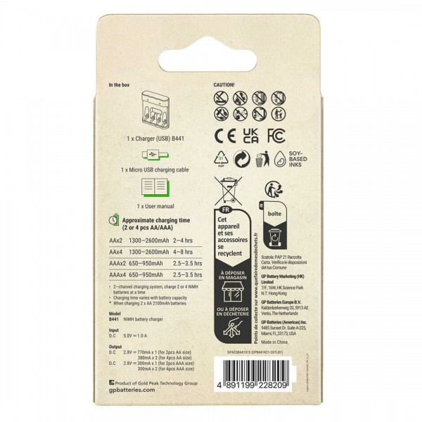 GP RECYKO B441 USB 4LÜ AA - AAA PİL ŞARJ CİHAZI (GPACSB44103 GPB441R21-2GTLB1) PİLSİZ GP RECYKO B441 USB 4LÜ AA - AAA PİL ŞARJ CİHAZI (GPACSB44103 GPB441R21-2GTLB1) PİLSİZ