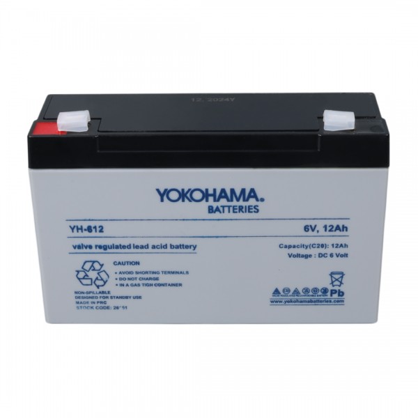 YOKOHAMA YH-612 6 VOLT - 12 AMPER KURU AKÜ (150 X 50 X 94 MM) YOKOHAMA YH-612 6 VOLT - 12 AMPER KURU AKÜ (150 X 50 X 94 MM)