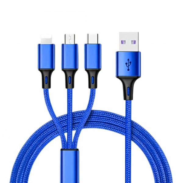 POWERMASTER PM-26334 3IN1 MAVİ 1.2 METRE (MICRO USB - LIGHTNING - TYPE C) TELEFON ŞARJ KABLOSU POWERMASTER PM-26334 3IN1 MAVİ 1.2 METRE (MICRO USB - LIGHTNING - TYPE C) TELEFON ŞARJ KABLOSU