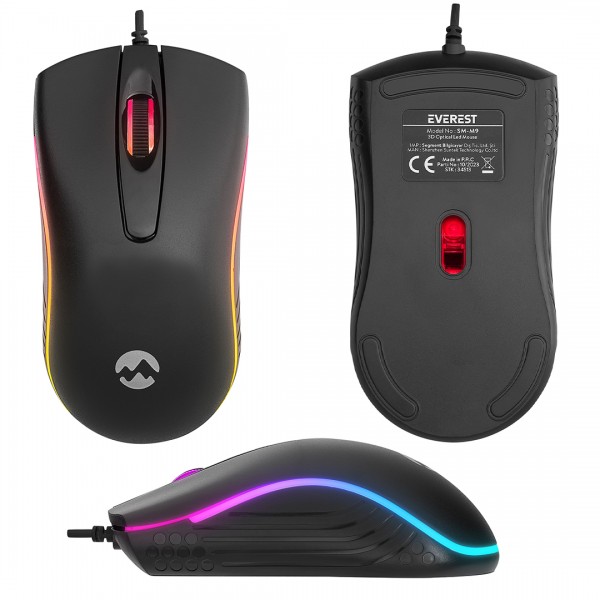 EVEREST SM-M9 1000 DPI USB RGB RAİNBOW LEDLİ SİYAH 3D OPTİK LED MOUSE EVEREST SM-M9 1000 DPI USB RGB RAİNBOW LEDLİ SİYAH 3D OPTİK LED MOUSE