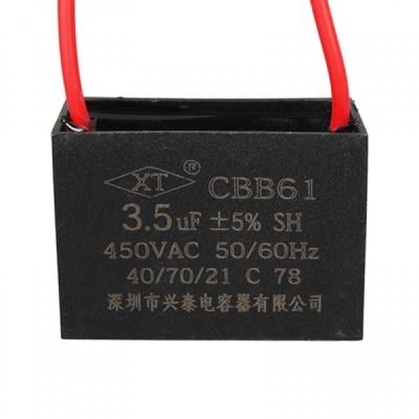 3.5UF 450VAC Siyah 10cm Kablolu Kare Tip Kutupsuz Kondansatör