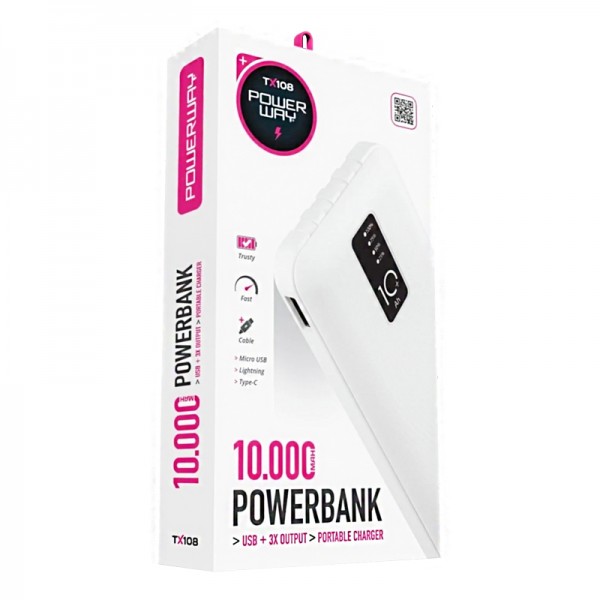 POWERWAY TX108 10000 MAH SİYAH GÖSTERGELİ EKSTRA KABLOLU 4 ÇIKIŞLI POWERBANK POWERWAY TX108 10000 MAH SİYAH GÖSTERGELİ EKSTRA KABLOLU 4 ÇIKIŞLI POWERBANK