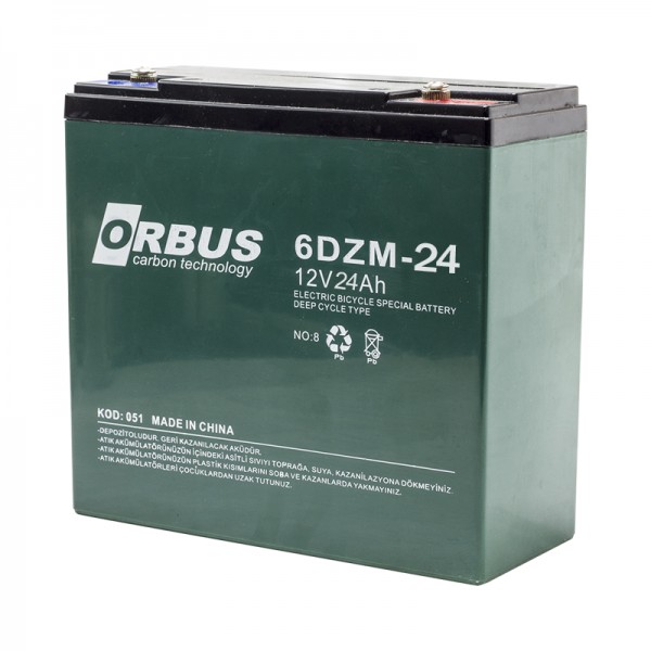 ORBUS / KIJO 6DZM-24 12 VOLT - 24 AMPER ELEKTRİKLİ BİSİKLET AKÜSÜ (180 X 76 X 167 MM)