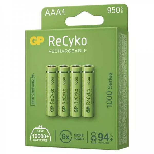 GP RECYKO 950 MAH AAA İNCE 4LÜ ŞARJLI KALEM PİL GP100AAAHCE-2EB4 (GPRHC103E001) GP RECYKO 950 MAH AAA İNCE 4LÜ ŞARJLI KALEM PİL GP100AAAHCE-2EB4 (GPRHC103E001)