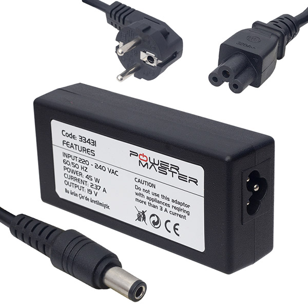 POWERMASTER * SL-NBA410 19 VOLT - 2.37 AMPER 6.3*3.0 UÇLU TOSHIBA NOTEBOOK ADAPTÖR
