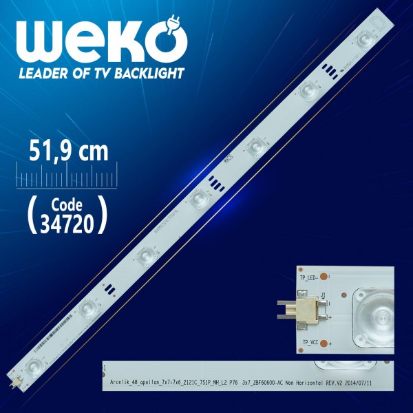ARCELİK_48_APOLLON_7X7+7X6_2121C_7S1P_NH_L2 P76 3X7 ZBF60600-AC - 51.9 CM 7 LEDLİ D - (WK-14) ARCELİK_48_APOLLON_7X7+7X6_2121C_7S1P_NH_L2 P76 3X7 ZBF60600-AC - 51.9 CM 7 LEDLİ D - (WK-14)
