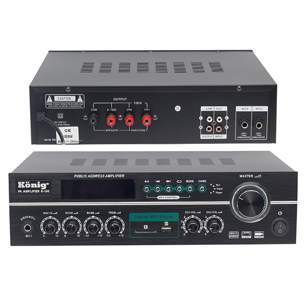 KÖNİG K-166 150 WATT 100V/70V/4-8 OHM USB/SD UK-İKİ BÖL-3 MİK GİRİŞLİ HAT TRAFOLU ANFİ KÖNİG K-166 150 WATT 100V/70V/4-8 OHM USB/SD UK-İKİ BÖL-3 MİK GİRİŞLİ HAT TRAFOLU ANFİ