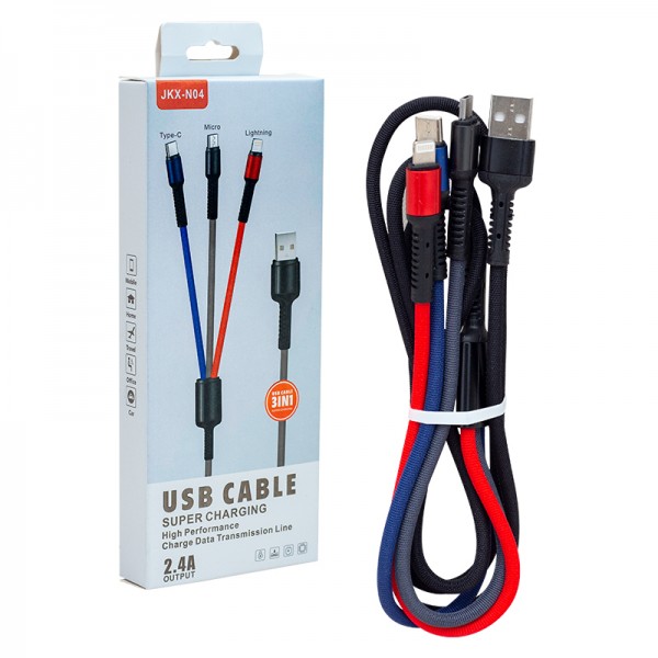 POWERMASTER JKX-44 USB TO MICRO USB TYPE-C LIGHTNING 3LÜ 2.4 AMPER ŞARJ KABLOSU POWERMASTER JKX-44 USB TO MICRO USB TYPE-C LIGHTNING 3LÜ 2.4 AMPER ŞARJ KABLOSU