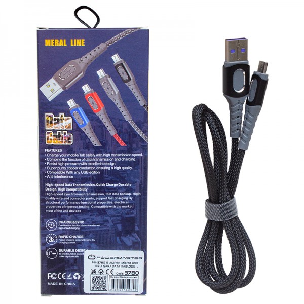POWERMASTER PM-3780 5 AMPER MICRO USB ÖRGÜLÜ HIZLI ŞARJ DATA KABLOSU POWERMASTER PM-3780 5 AMPER MICRO USB ÖRGÜLÜ HIZLI ŞARJ DATA KABLOSU