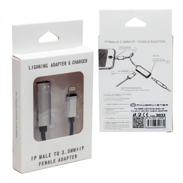 POWERMASTER PM-3833 LIGHTNING ŞARJ VE 3.5 MM KULAKLIK ÇEVİRİCİ KABLO ADAPTÖR POWERMASTER PM-3833 LIGHTNING ŞARJ VE 3.5 MM KULAKLIK ÇEVİRİCİ KABLO ADAPTÖR