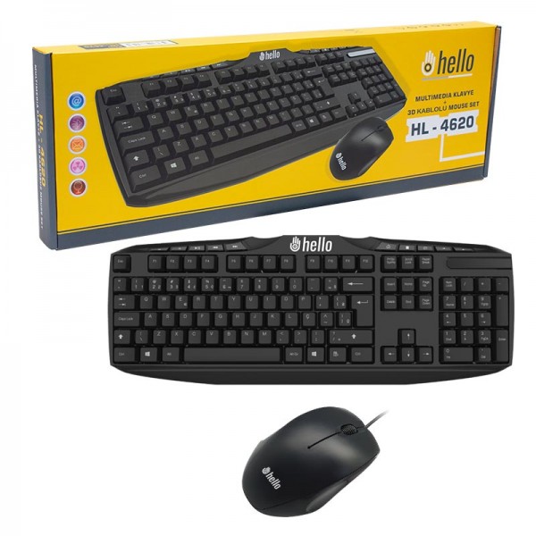 HELLO HL-4620 MULTİMEDYA KABLOLU KLAVYE + 3D MOUSE SET HELLO HL-4620 MULTİMEDYA KABLOLU KLAVYE + 3D MOUSE SET