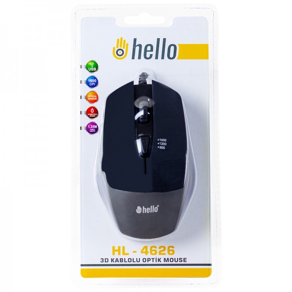 HELLO HL-4626 USB 1600 DPI 3D KABLOLU OPTİK GAMING MOUSE HELLO HL-4626 USB 1600 DPI 3D KABLOLU OPTİK GAMING MOUSE