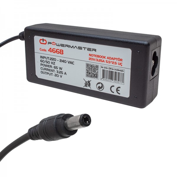 POWERMASTER 20 VOLT - 3.25 AMPER 5.5*2.5 AMPER IBM NOTEBOOK ADAPTÖR