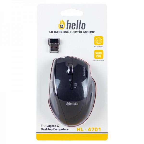HELLO HL-4701 2.4GHZ 1600 DPI ŞARJLI 5D KABLOSUZ OPTİK MOUSE HELLO HL-4701 2.4GHZ 1600 DPI ŞARJLI 5D KABLOSUZ OPTİK MOUSE