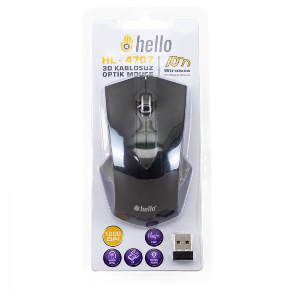 HELLO HL-4707 2.4GHZ 1200 DPI 3D KABLOSUZ OPTİK MOUSE HELLO HL-4707 2.4GHZ 1200 DPI 3D KABLOSUZ OPTİK MOUSE