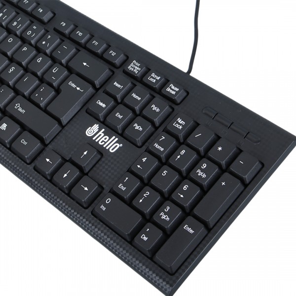 HELLO HL-4809 STANDART KABLOLU SİYAH USB Q KLAVYE HELLO HL-4809 STANDART KABLOLU SİYAH USB Q KLAVYE