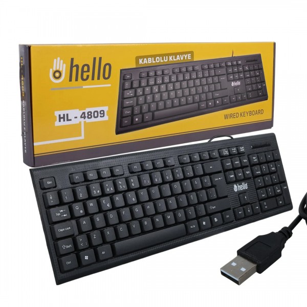 HELLO HL-4809 STANDART KABLOLU SİYAH USB Q KLAVYE HELLO HL-4809 STANDART KABLOLU SİYAH USB Q KLAVYE