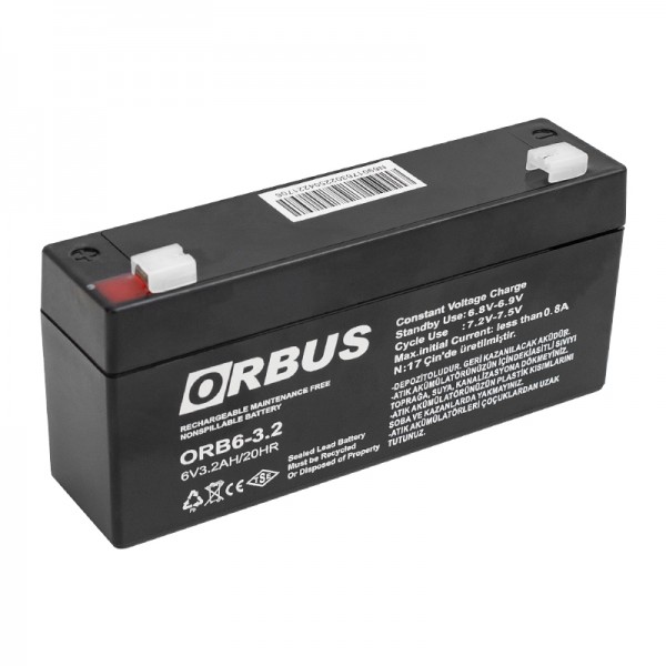 ORBUS ORB6-3.2 6 VOLT - 3.2 AMPER AKÜ (125 X 33 X 60 MM)