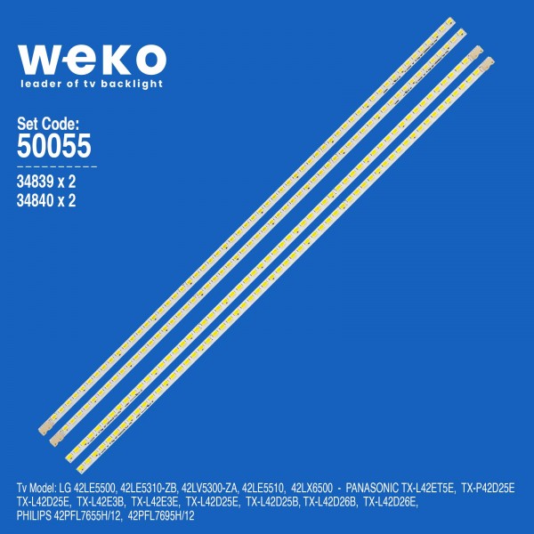 WKSET-5055 34839X2 34840X2 LG INNOTEK 42 V5 EDGE REV 0.3 (090923) 4 ADET LED BAR (57LED) WKSET-5055 34839X2 34840X2 LG INNOTEK 42 V5 EDGE REV 0.3 (090923) 4 ADET LED BAR (57LED)