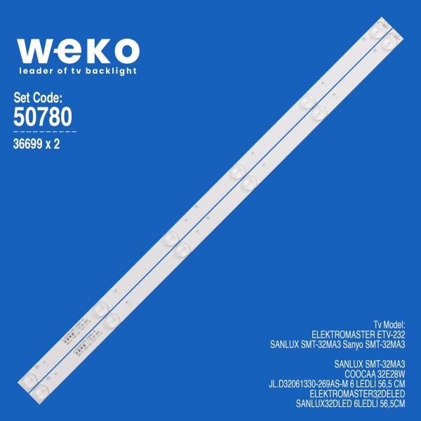 WKSET-5780 36699X2 JL.D32061330-269AS-M 6 LEDLİ 56,5 CM 3V  2 ADET LED BAR