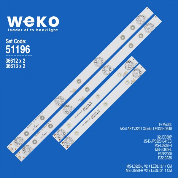 WKSET-6195 36612X2 36613X2 MS-L0928-L/R 4 ADET LED BAR