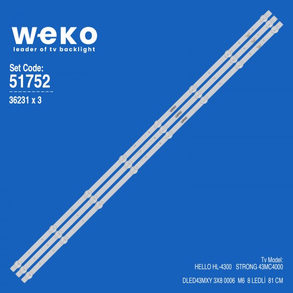 WKSET-6752 36231X3 DLED43MXY 3X8 0006  M6  3 ADET LED BAR