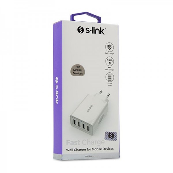 S-LINK SWAPP SW-C8 BEYAZ 5 VOLT - 5.6 AMPER 4*USB SMART PORT 2.4A EV ŞARJ ADAPTÖR S-LINK SWAPP SW-C8 BEYAZ 5 VOLT - 5.6 AMPER 4*USB SMART PORT 2.4A EV ŞARJ ADAPTÖR