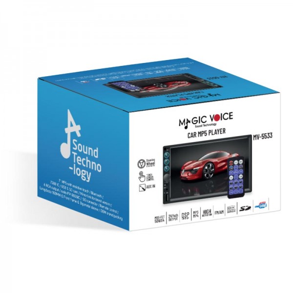 MAGICVOICE MV-5533 USB/SD/FM/AUX/MP5/BLUETOOTH 7 DOKUNMATİK MEKANİKSİZ DOUBLE OTO TEYP