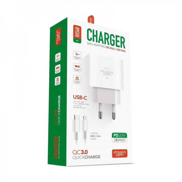 POWERWAY RX-560 TYPE C + IPHONE 3 AMPER HIZLI ŞARJ ALETİ POWERWAY RX-560 TYPE C + IPHONE 3 AMPER HIZLI ŞARJ ALETİ