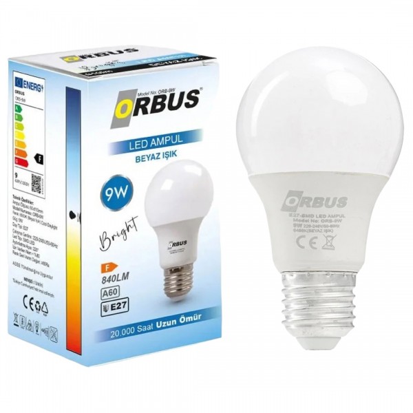 ORBUS ORB-9W E27 9 WATT 840 LÜMEN BEYAZ LED AMPUL