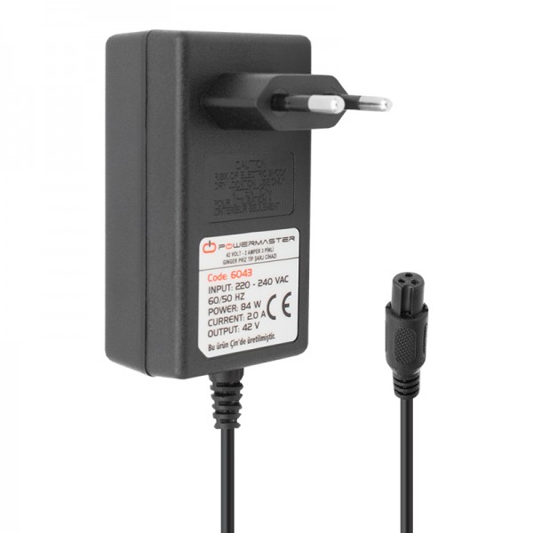 POWERMASTER PM-6043 42 VOLT - 2 AMPER - 84 WATT 3 PİNLİ PRİZ TİPİ GİNGER ŞARJ CİHAZ ADAPTÖRÜ POWERMASTER PM-6043 42 VOLT - 2 AMPER - 84 WATT 3 PİNLİ PRİZ TİPİ GİNGER ŞARJ CİHAZ ADAPTÖRÜ