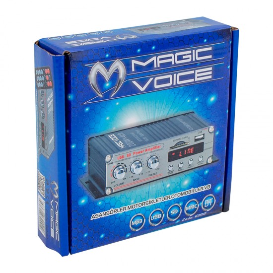 MAGICVOICE MV-6222 ASANSÖR - MOTOSİKLET MİNİ 12V 200W UK/USB/SD 4 KANAL PAZARCI ANFİSİ