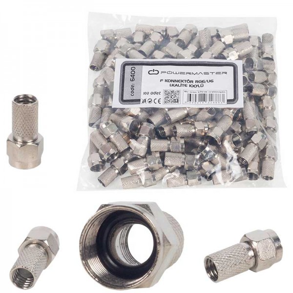 POWERMASTER 1.KALİTE SİYAH CONTALI RG6/U6 22 MM F KONNEKTÖR (100LÜ POŞET) POWERMASTER 1.KALİTE SİYAH CONTALI RG6/U6 22 MM F KONNEKTÖR (100LÜ POŞET)
