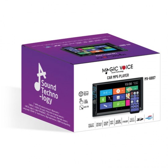 MAGICVOICE MV-6697 USB/SD/FM/AUX/MP5/BLUETOOTH 7 DOKUNMATİK MEKANİKSİZ DOUBLE OTO TEYP