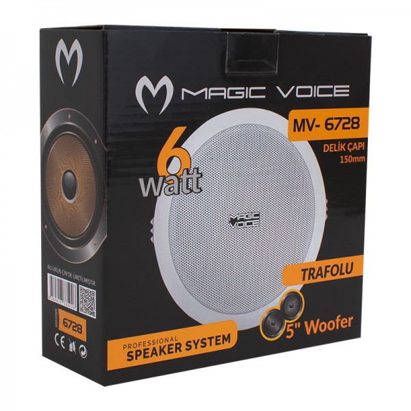 MAGICVOICE MV-6728 13 CM 6 WATT 8 OHM 5 BEYAZ TRAFOLU ALÇIPAN HOPARLÖR