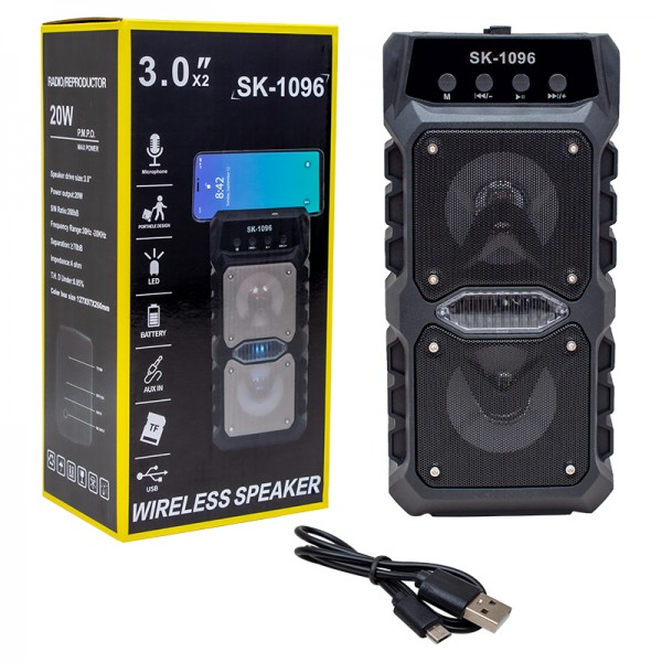 MAGICVOICE SK-1096 20 WATT USB/SD/AUX/FM/BLUETOOTH DESTEKLİ MİKROFON GİRİŞLİ TAŞINABİLİR HOPARLÖR