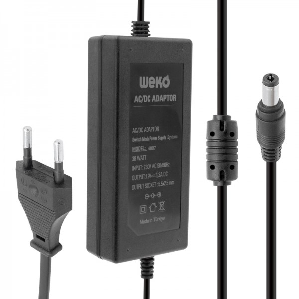 WEKO 12 VOLT - 3.2 AMPER - 38 WATT 5.5*2.5 UÇLU YERLİ ÜRETİM PLASTİK KASA MASAÜSTÜ ADAPTÖR WEKO 12 VOLT - 3.2 AMPER - 38 WATT 5.5*2.5 UÇLU YERLİ ÜRETİM PLASTİK KASA MASAÜSTÜ ADAPTÖR