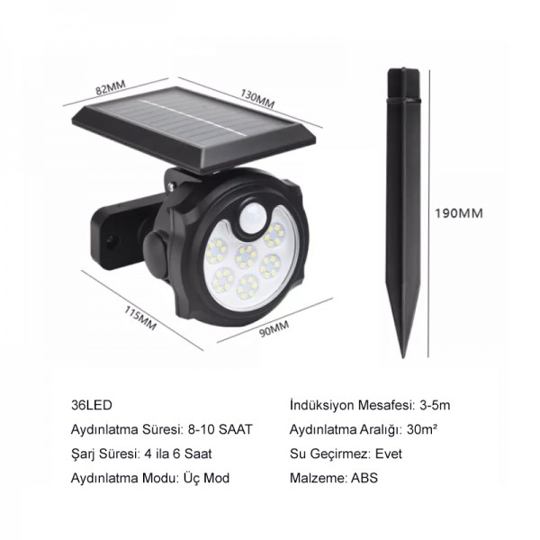 POWERMASTER SH-1705B 36 LEDLİ SENSÖRLÜ 3 MODLU SOLAR İNDİKSİYON DUVAR LAMBASI POWERMASTER SH-1705B 36 LEDLİ SENSÖRLÜ 3 MODLU SOLAR İNDİKSİYON DUVAR LAMBASI