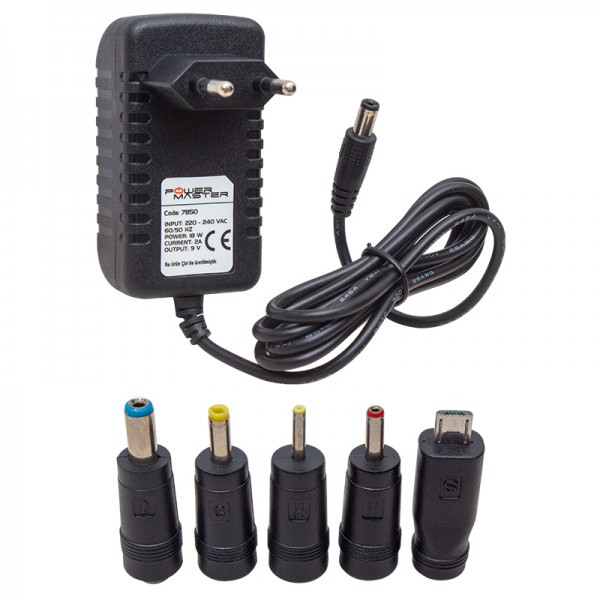 POWERMASTER PM-7850 9 VOLT - 2 AMPER 5 UÇLU UNIVERSAL TABLET ADAPTÖRÜ (MV-2016) VERİLİR