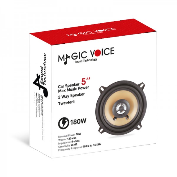 MAGICVOICE MV-861 13 CM 180 WATT ÇİFT YOLLU TWEETERLI TEKLİ OTO HOPARLÖR (YEDEK HOPARLÖR)