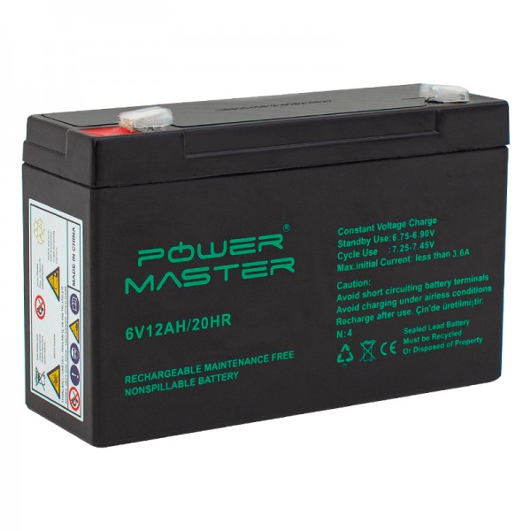 POWERMASTER 6 VOLT - 12 AMPER AKÜ (150 X 50 X 94 MM) POWERMASTER 6 VOLT - 12 AMPER AKÜ (150 X 50 X 94 MM)
