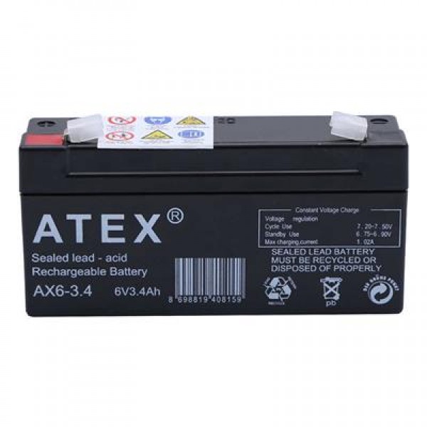 Atex 6 Volt - 3.4 Amper Yatık Akü Atex 6 Volt - 3.4 Amper Yatık Akü