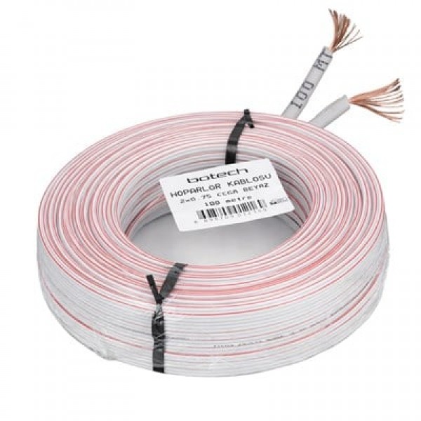 Botech 2x0.75mm CCAM 48 Tel Beyaz Kırmızı Kodlu 100 Metre CCA Hoparlör Kablosu