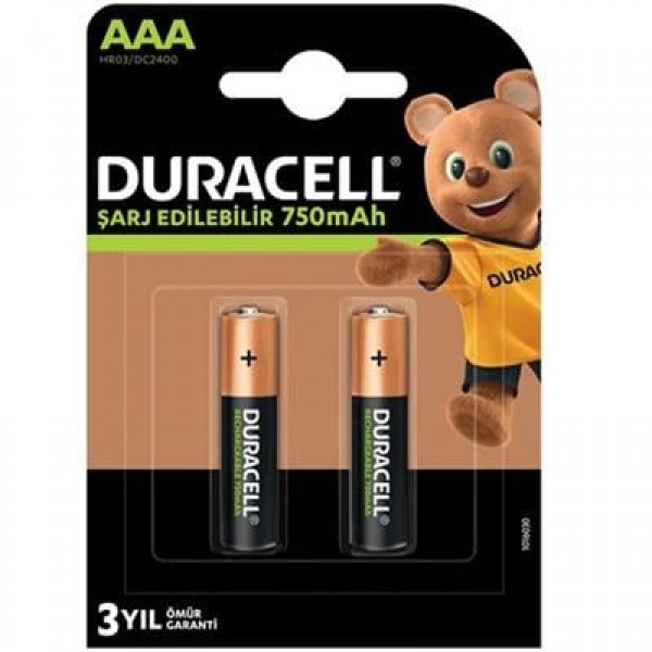 Duracell 750 mA Şarjlı AAA İnce Kalem 2'li Pil HR03/DC2400